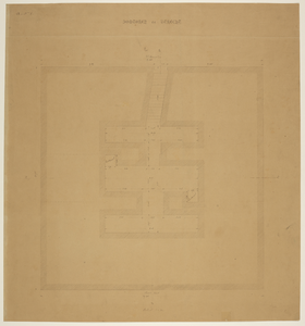 217148 Plattegrond van het beneden-vierkant van de Domtoren te Utrecht, ter hoogte van de kelderverdieping, met de ...